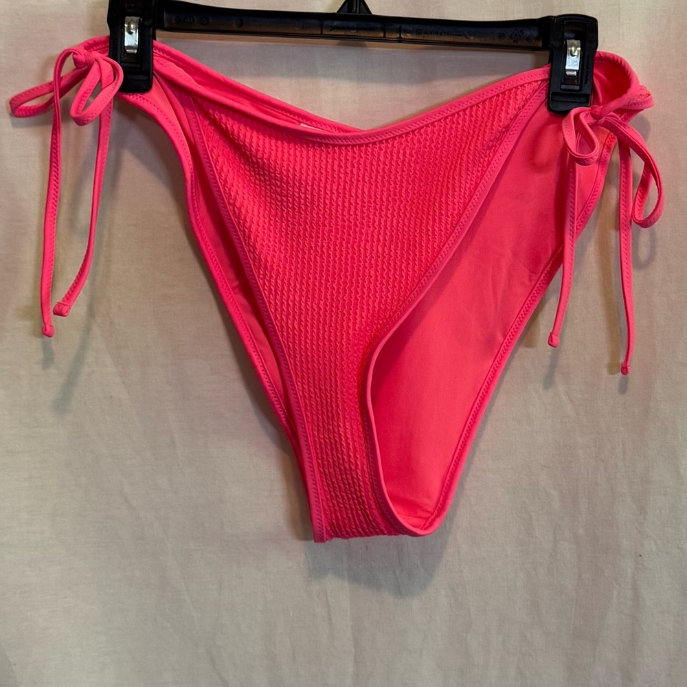aerie Neon Pink Ribbed Side-Tie Bikini Bottoms
